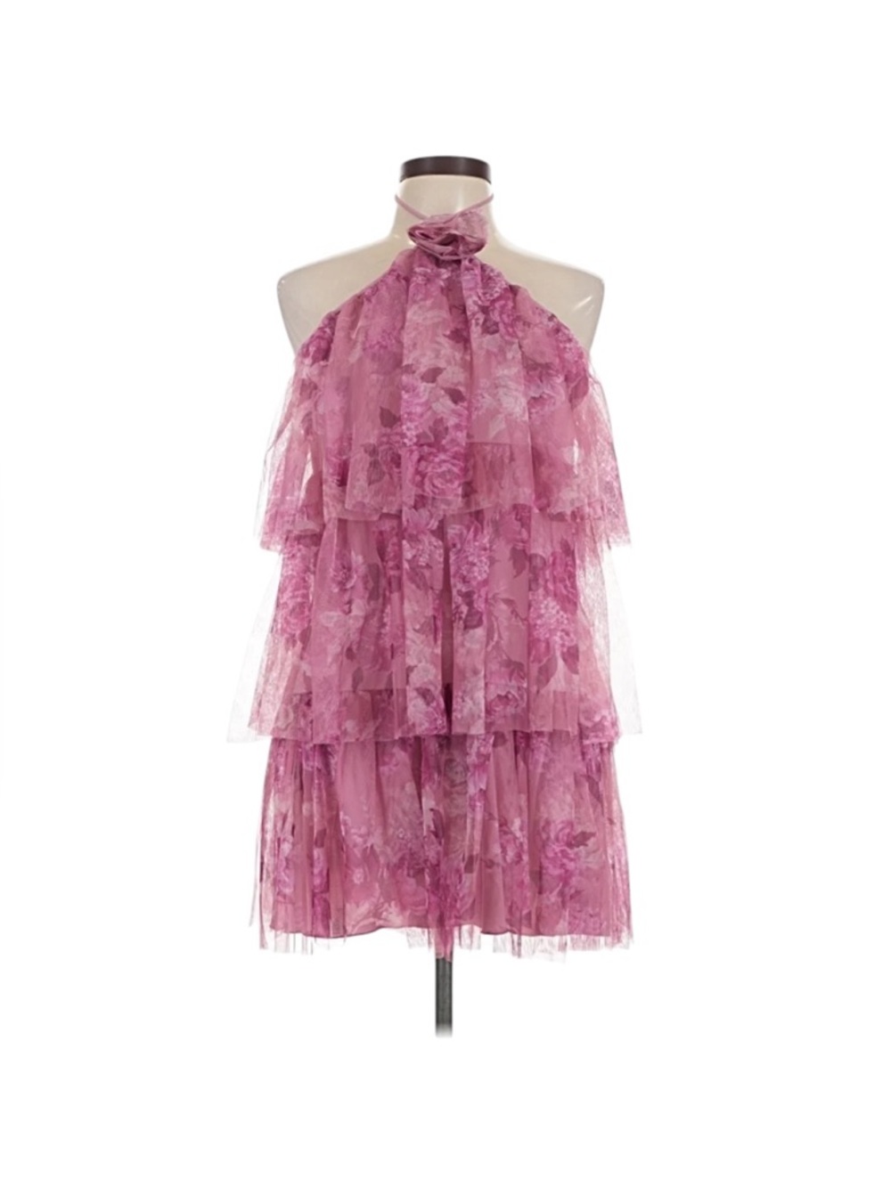 Alex & Sophia Macy's Floral Halter Chiffon Mini Dress Fit & Flare NEW 5/6